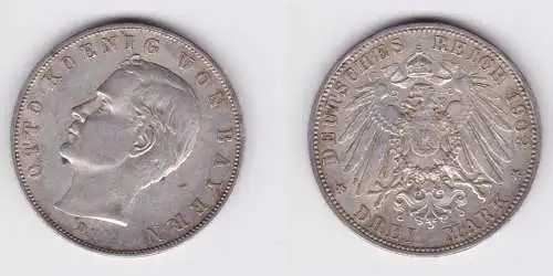 3 Mark Silbermünze Bayern König Otto 1909 Jäger 47 (104752)