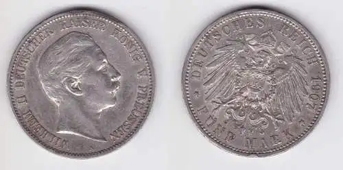 5 Mark Silbermünze Preussen Wilhelm II 1907 A Jäger 104  (105113)