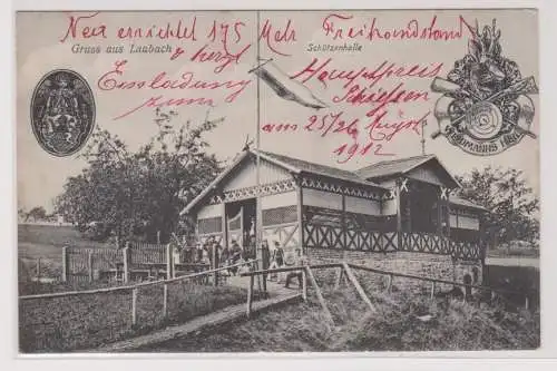 900203 Ak Gruß aus Laubach Schützenhalle 1912