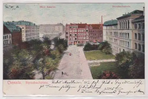 900304 Ak Chemnitz Bernsbachplatz 104er Kaserne und Bernsbachschule 1904