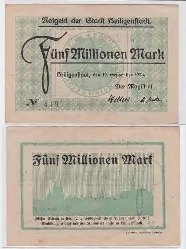 5 Millionen Mark Banknote Stadt Heiligenstadt 19.9.1923 (122430)