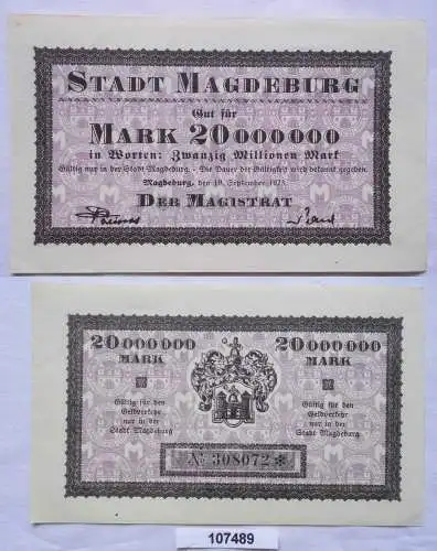 20 Millionen Mark Banknote Inflation Magdeburg 9.August 1923 (107489)