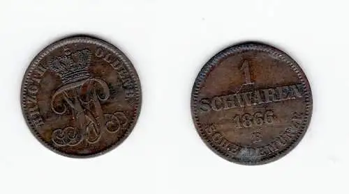 1 Schwaren Kupfer Münze Oldenburg 1866 B (123936)