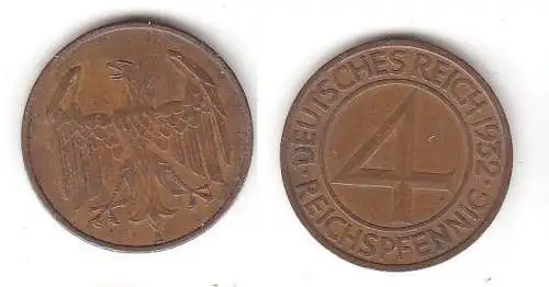 4 Pfennig Kupfer Münze Weimarer Republik 1932 A "Brüning Taler" (114579)