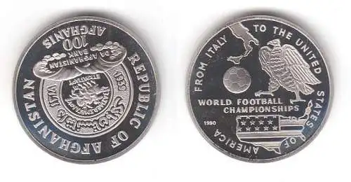 100 Afghanis Nickel Münze Afghanistan Fussball WM Italien 1990 USA 1994 (114373)