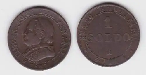 1 Soldo Kupfer Münze Vatikan Pius IX. 1867 (125291)