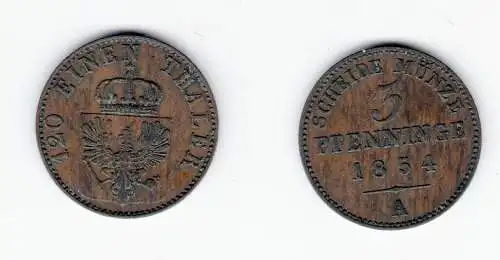 3 Pfennig Kupfer Münze Preussen 1854 A (124188)