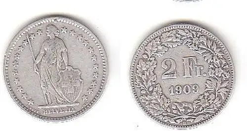 2 Franken Silber Münze Schweiz 1909 B (113946)