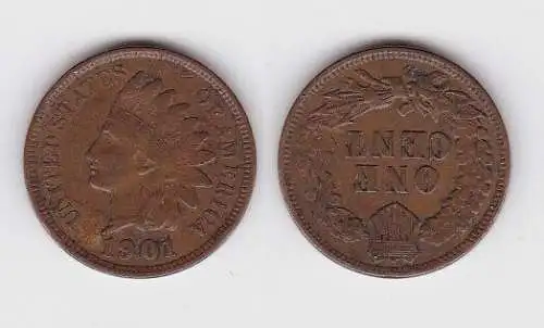 1 Cent Kupfer Münze USA 1901 (121967)