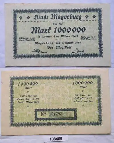 1 Million Mark Banknote Inflation Magdeburg 9.August 1923 (108466)