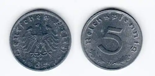 5 Pfennig Zink Münze alliierte Besatzung 1947 D Jäger 374 (123972)