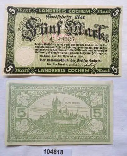 5 Mark Banknote Notgeld Landkreis Cochem 1918 (104818)
