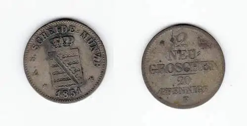 2 Neu Groschen Silber Münze Sachsen 1851 F (126653)
