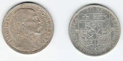 20 Kronen Silber Münze Tschechoslowakei Masarik 1937 (129970)
