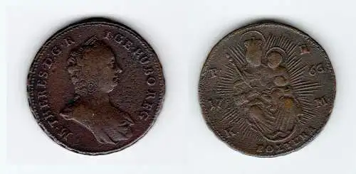 1 Poltura Bronze Münze Ungarn 1763 Madonna, Maria Theresia (129845)