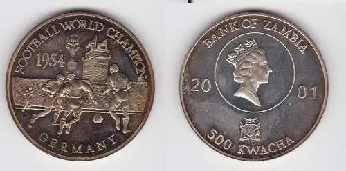 500 Kwacha Silber Münze Sambia Zambia Fussball WM 1954, 2001 (130307)