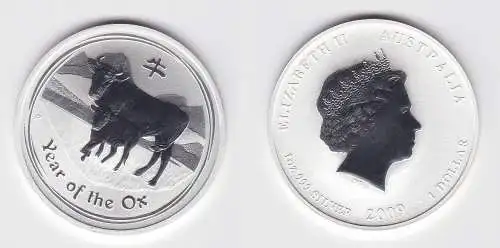 1 Dollar Silber Münze Australien Jahr des Ochsen 2009 Lunar 1Oz Silber (130865)