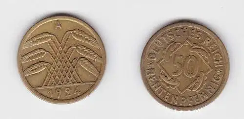 50 Rentenpfennig Messing Münze Weimarer Republik 1924 A Jäger 310 (130903)