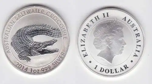1 Dollar Silbermünze Australien 2014 Salzwasser Krokodil Graham Stgl. (131361)