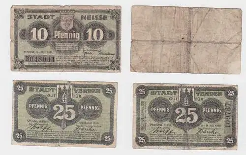 10 & 25 Pfennig Banknoten Notgeld Stadt Verden Aller 1919 (132407)