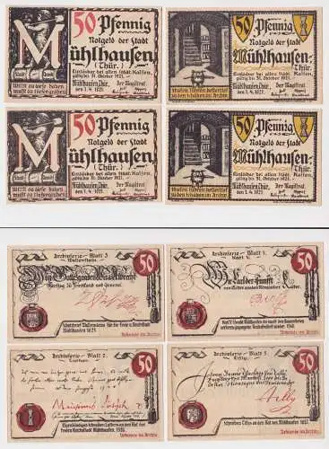 4 x 50 Pfennig Banknoten Stadt Mühlhausen in Thüringen 1.4.1921 (133924)