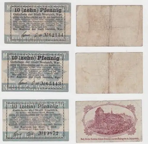 3 x 10 Pfennig Banknoten Notgeld Stadt Neuteich in Westpreussen 1919 (133084)