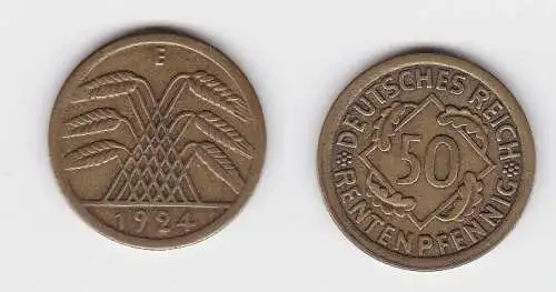 50 Rentenpfennig Messing Münze Weimarer Republik 1924 E Jäger 310 (131231)