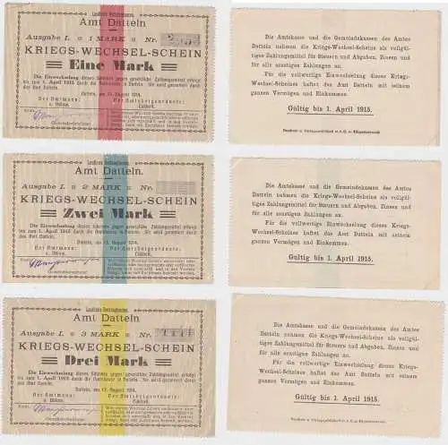 3 Banknoten Notgeld Stadt Datteln Kriegs-Wechselschein 13. August 1914 (133154)