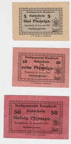 5, 10 & 50 Pfennig Banknoten Notgeld Stadtgemeinde Krumbach 1917  (132107)