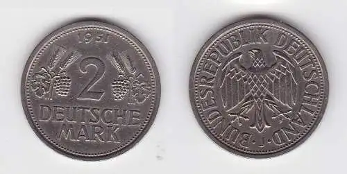 2 Mark Nickel Münze BRD Trauben und Ähren 1951 J (131178)