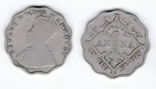 1 Anna Kupfer-Nickel Münze Indien 1924 (126947)