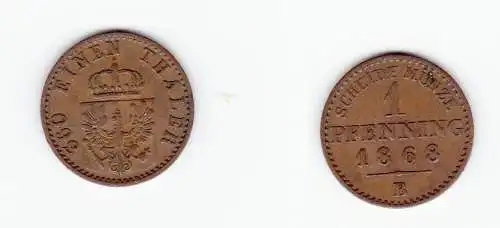 1 Pfennig Kupfer Münze Preussen 1868 B (120157)