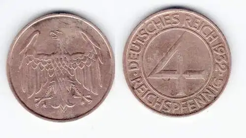 4 Pfennig Kupfer Münze Deutsches Reich 1932 A  (128408)