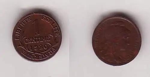 1 Centimes Kupfer Münze Frankreich 1920 (114278)