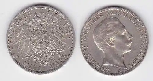 3 Mark Silbermünze Preussen Kaiser Wilhelm II 1910 Jäger 103  (118759)