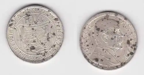 10 Kronen Silber Münze Tschechoslowakei Masaryk 1928 (141517)