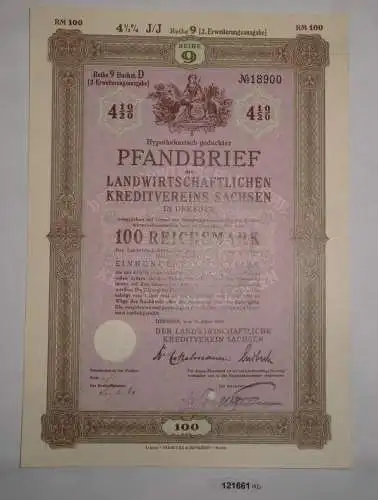 100 RM Pfandbrief Landwirtschaftlicher Kreditverein Sachsen Dresden 1940 /121661