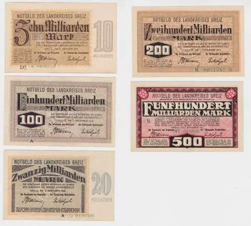 10 bis 500 Milliarden Mark 5x Banknoten Inflation Landkreis Greiz 1923 (137436)