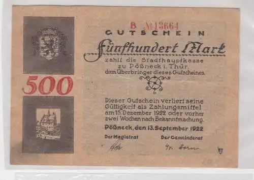 500 Mark Banknote Stadthauptkasse Pössneck 13.09.1923 (135588)