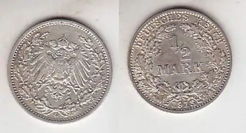 1/2 Mark Silber Münze Kaiserreich 1913 G, Jäger 16  (111603)