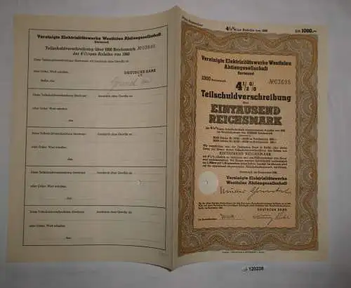 1000 RM Schuldverschreibung Vereinigte Elektrizitätswerke Westfalen 1940 /120238