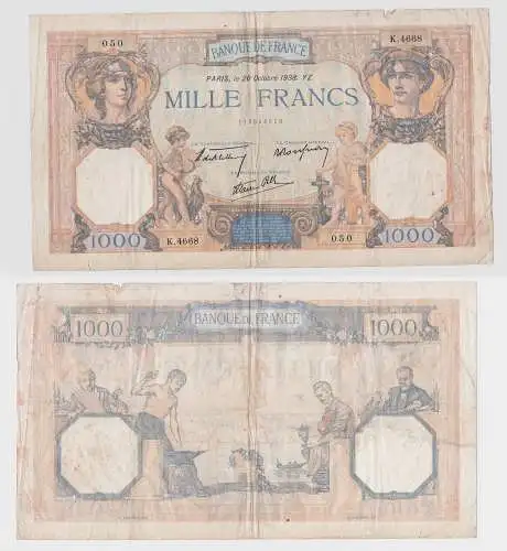 1000 Franc Banknote Frankreich 20.10.1938 (116412)