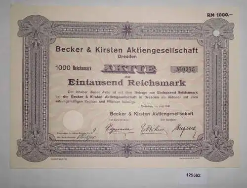 1000 Reichsmark Aktie Becker & Kirsten AG Dresden Juni 1941 (125562)