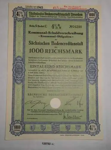 1000 Reichsmark Schuldverschreibung Sächsische Bodencreditanstalt 1939 (120752)