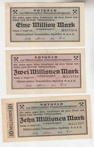 3 Banknoten Inflation Leipzig Mitteldeutsches Braunkohlensyndikat 1923 (111871)
