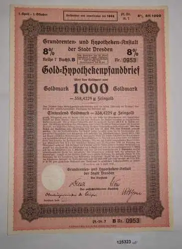 1000 Goldmark Pfandbrief Grundrenten- & Hypotheken-Anstalt Dresden 1928 (125323)