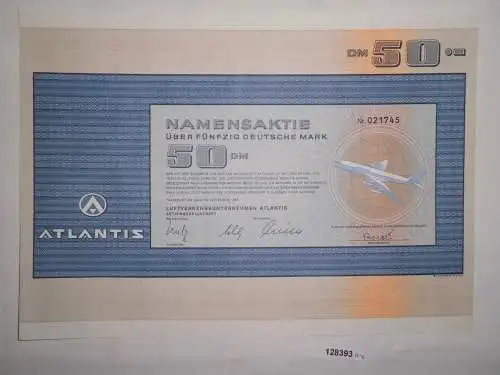 50 Mark Aktie Luftverkehrsunternehmen Atlantis Frankfurt September 1969 (128393)