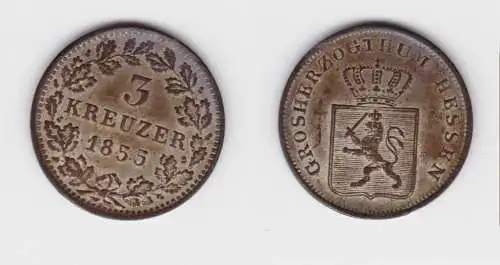 3 Kreuzer Silber Münze Hessen Darmstadt 1855 f.vz (150991)