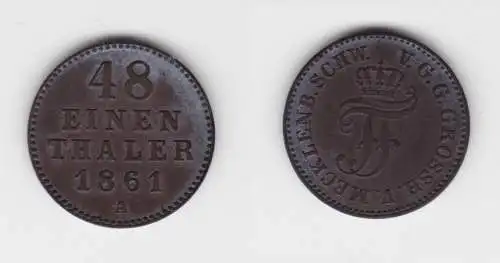 1/48 Taler Silber Münze Mecklenburg Schwerin 1861 A f.vz (151153)