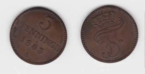 3 Pfennig Kupfer Münze Mecklenburg Schwerin 1863 A ss+ (150983)